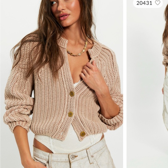 Sweet Nothing Cardi - Free People Button-Up Knit Cardigan in Sandcastle - Picture 1 of 11